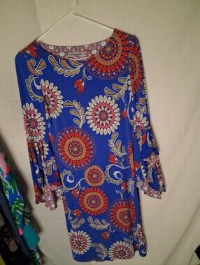 Shelby & Palmer Blue Medallion Bell-Sleeve Mini Dress